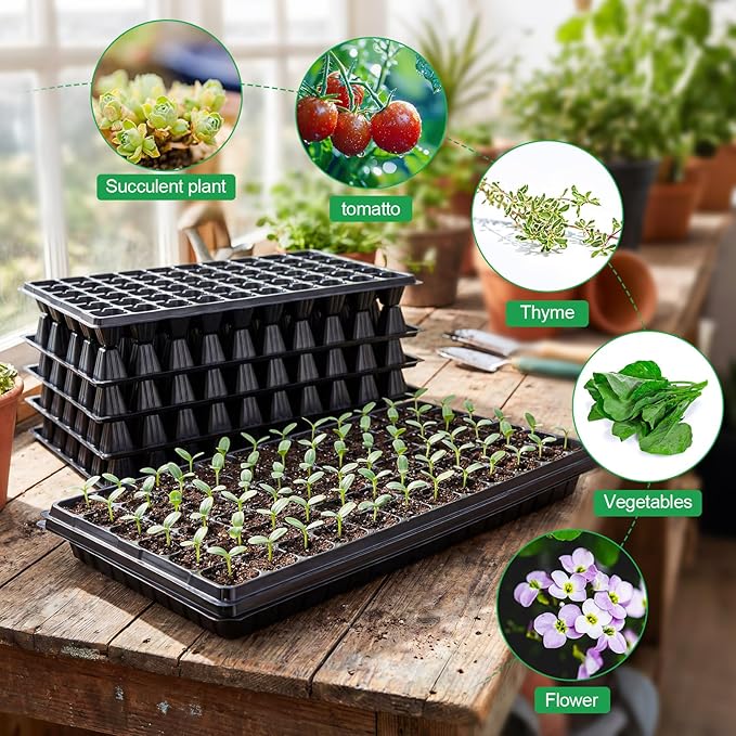 Vesici 60 Pack Seed Starter Trays and 72-Cell Plug Trays Sturdy Plastic Seedling Nursery Bundle for Microgreens 1020 Tray Germination Plant Propagation and Seed Starting &amp Transplanting