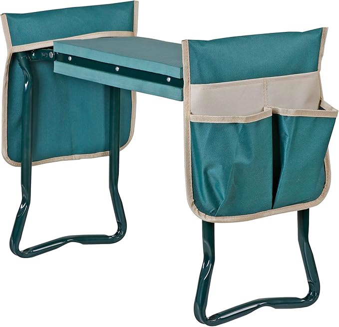 Folding Garden Kneeler Bench Heavy Duty Garden Stool Kneeling Pad Bench Seat for Kneeling to Prevent Knee Pain Lightweight Portable Gardening Supplies with Extra Tool Pouches EVA Foam Pad