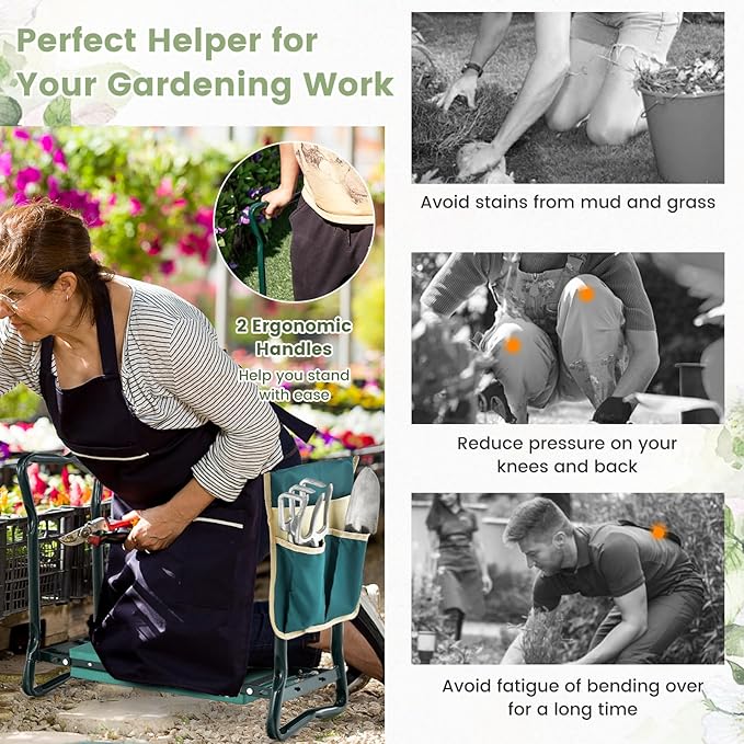IRONMAX Garden Kneeler and Seat Heavy Duty Foldable Gardening Bench Stool w/Soft Foam Pad &amp Tool Storage Bag for Kneeling &amp Sitting Gardening Gifts for Women Men