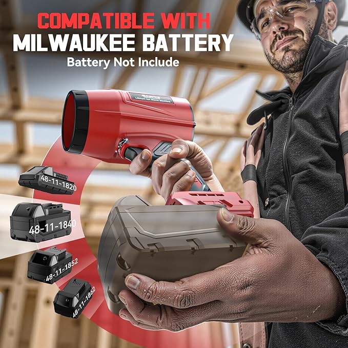 800000 RPM Leaf Blower Compatible with Milwaukee 18V: Ecarke Cordless Dust Blower Electric Turbo Jet Blower Handheld Battery Powered with Brushless Motor for Patio Garden Lawn (No Battery)