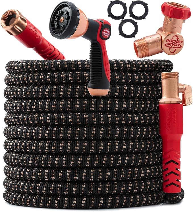 Pocket Hose Copper Head w/New Pocket Pivot Expandable Garden Hose 150FT AS SEEN ON TV Swivels 360° Advanced Tri-Tex Tubing &amp Force Field Jacket 3X Stronger Lead-Free No-Kink Anti-Burst w/AP