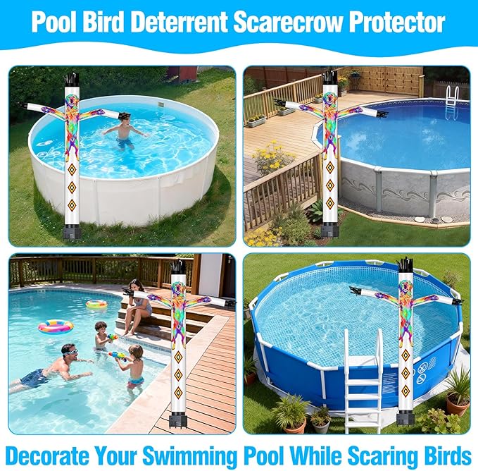 Pool Bird Deterrent Scarecrow Protector 7 ft Automatic Swinging and Make a Sound Keep Birds/Ducks/Heron/Pigeons/Goose/Woodpecker/Crow/Sparrow Away Widly Used for PoolBackyard Boats House Roofs