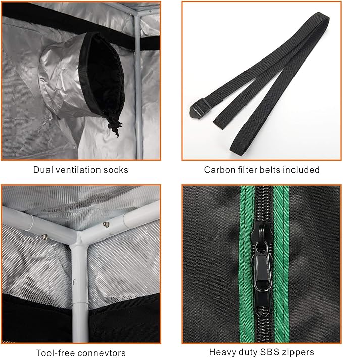MELONFARM 57x57x80'' Grow Tent High Reflective 600D Diamond Mylar Canvas with Observation Window and Floor Tray for Hydroponic Indoor Plant Growing