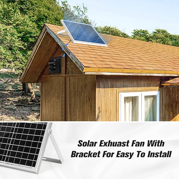 Solar Powered Exhaust Fan 25W Solar Panel +10 Shutter Ventilation Vent Fan for Outside Greenhouse Chicken Coop Shed Pet House