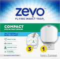 Zevo Compact Flying Insect Trap Kit with Refill Cartridges - Plug-in Indoor Bug Catcher for Gnats House &amp Fruit Flies - Blue + UV Light Technology No Odor No Mess (1 Plug-in Device + 3 Cartridg