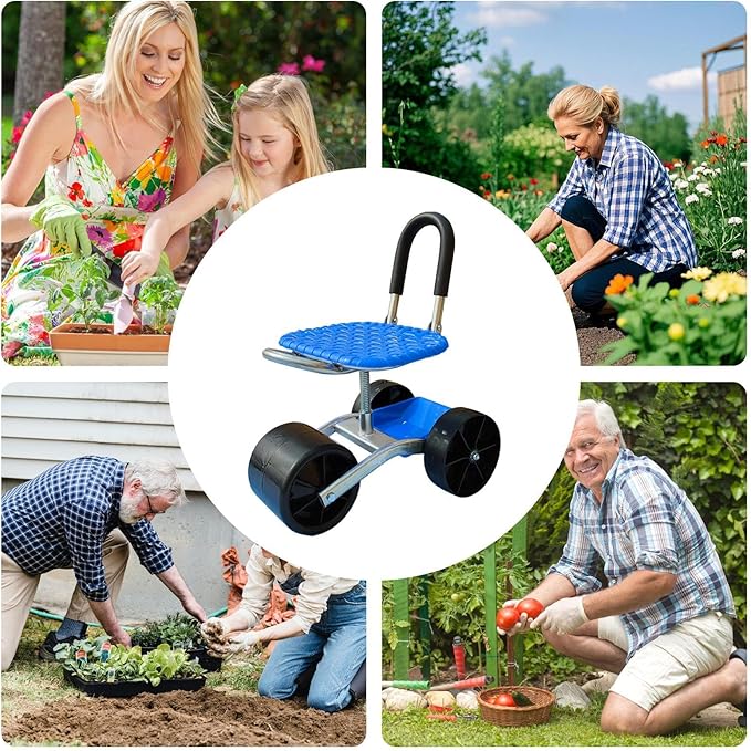 Garden Cart Rolling - Garden Stool On Wheels | Rolling Bench with Wheels | Smooth Rotation Adjustable Height Gardening Seat| 360 Degree Rotating Chair for Lawn Sitting Garage Outdoor Camp Weeding