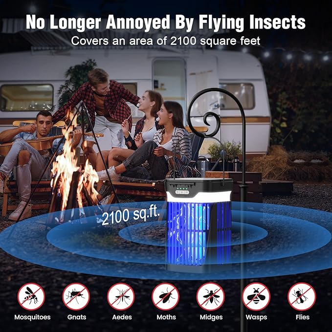 Solar Bug Zapper Outdoor and Indoor Dual Folding Solar Panel with Auto Sensor Function USB Rechargeable Cordless Fly Traps 4200V Electric Mosquito Killer for Patio Backyard Garden Camping