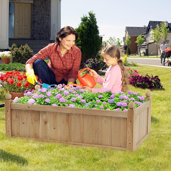 S AFSTAR Wooden Raised Garden Bed 46 L x 24 W x 16 H Outdoor Rectangular Planter Box W/ 4 Corner Drainage Raised Bed for Vegetable Fruit Flower Herb Planter Container for Patio Garden Lawn Yard
