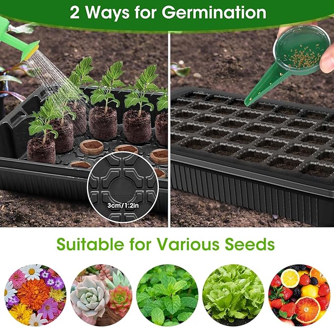 MQUPIN 80-Cell Seed Starter Tray with Grow Light 2-Pack Adjustable Brightness Seed Starter Kit with Humidity DomeSmart TimerWatering SprayerSeederPlant Germination Kit for Seeds Growing