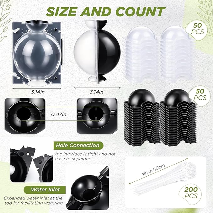 50 Pcs Air Layering Propagation Kit with Zip Ties Tree Grafting Kit Medium Reusable Half Black Half Transparent Grafting Ball Plant Rooting Graft Box for Fruit Graft Fast Propagation Plants