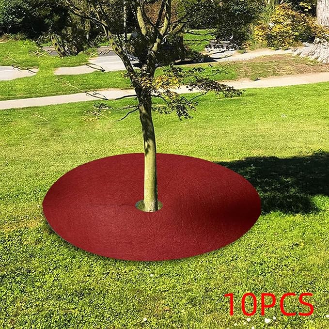 10x Tree Mulch Rings Weed Barrier Fabric with 2.76 Hole Gardening Thickened Plant Cover Breathable Non Woven Tree Protector Red