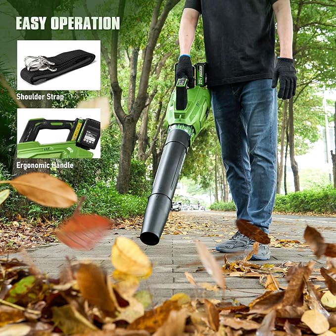 Brushless Leaf Blower Cordless 40V 620CFM Leaf Blower with 2 × 4.0Ah Battery and Charger 5 Speed Modes Powerful blowers for Lawn Care Patio Blowing Leaves Dust Snow Green