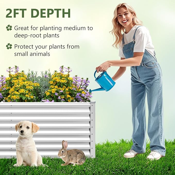 Giantex 6x3x2ft Raised Garden Bed Large Metal Elevated Rectangular Planter Bed 271 Gallon Capacity Outdoor Planting Garden Box for Vegetable Flower Herb Grow (Silver)