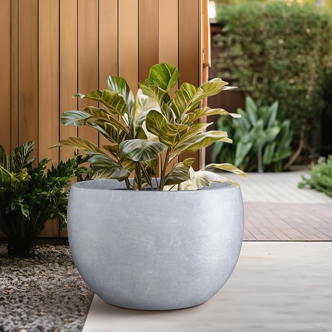 Kante 19.9 Dia Lightweight Concrete Outdoor Round Bowl Planter Outdoor/Indoor Large Planters Pots with Drainage Hole for Garden Patio Balcony Deck Living Room Slate Gray