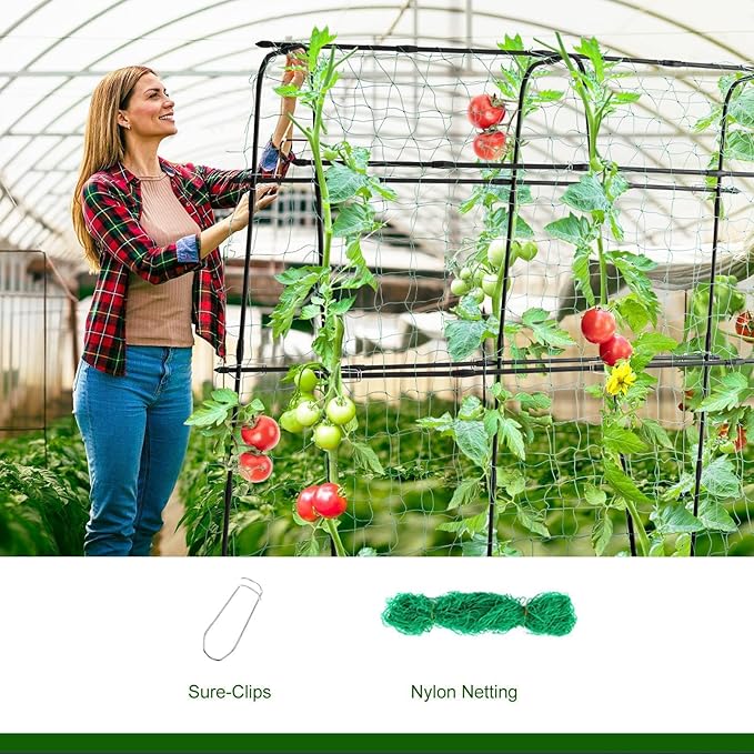 Garden Trellis for Climbing Plants Outdoor Metal Cucumber Trellis Plant Support for Outdoor Vegetables Fruits Flowers Vines Cucumber Trellis Raised Bed with Nylon Netting 63 Hx 63 L Black