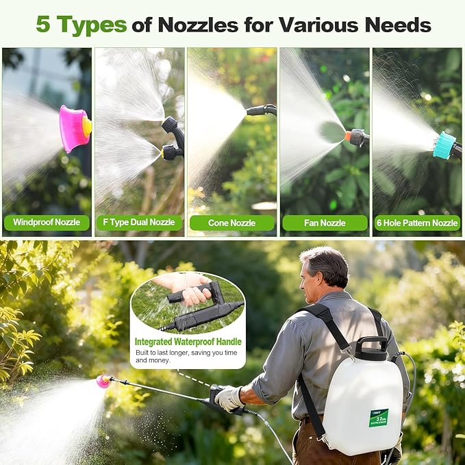 VAXMAY Battery Powered Sprayer 3.2 Gallon Backpack Sprayer with 3 Adjustable Forces Battery Indicator 5 Mist Nozzles 41 Retractable Wand USB Rechargeable Garden Sprayer for Weed Lawn Yard