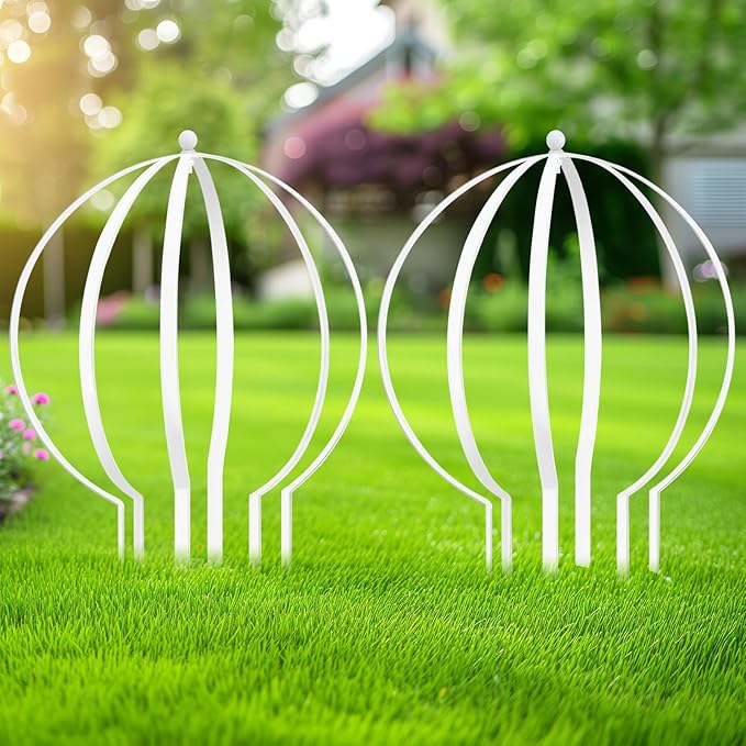 2 Pcs Large Metal Trellis Obelisks Sturdy Round Circle Trellis for Climbing Plant Support Indoor Outdoor Potted Vines Cucumbers &amp Flowers Patio Doorway Garden Decor (White 25.20 x 21.26'')