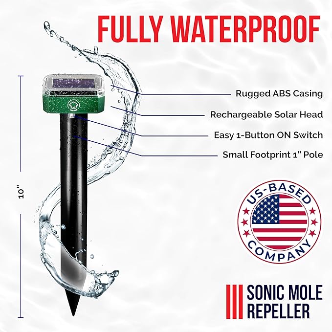Livin' Well Solar Sonic Pest Repeller Stakes - 8pk Outdoor Pest Repellent with 10500 Feet Range Solar Powered Animal Control Rodent Repellent and Deterrent for Mole Vole Gopher