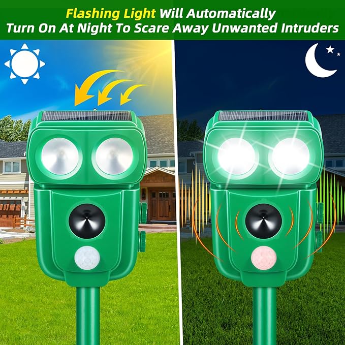 2026 Upgraded Solar Ultrasonic Animal Repellent Outdoor Raccoon Fortress Pro with Motion Sensor &amp LED Flashing Light Waterproof Cat Repellent Outdoor Deer Deterrent for Yard Garden Orchard 2 Pa