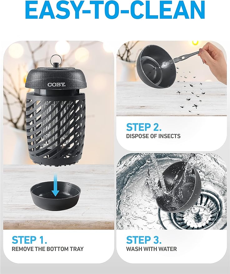 Coby Bug Zapper for Outdoor &amp Indoor 10W Covers 800 Sq. Feet Non-Toxic Chemical-Free Black (CBZ1J6)