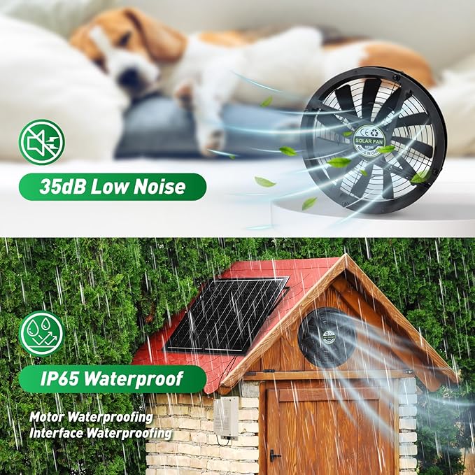 Solar Exhaust Fan with Battery 40W 10 Solar Powered Fans for Greenhouse with 60Wh Battery Run Day &amp Night Solar Vent Fan for Shed Chicken Coop Dog House Outside Waterproof &amp Low Noise