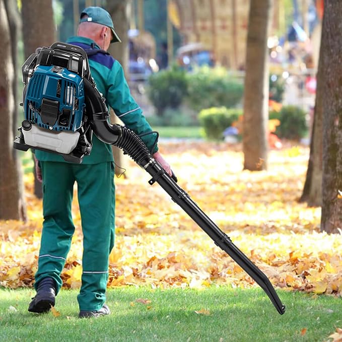 4-Cycle 75.6CC Gas Powered Backpack Leaf Blower Grass Blower Engine for Lawn Garden Yard Blowing Leaves Debris Dust Sand Gravel Snow (192MPH 894CFM Blue)