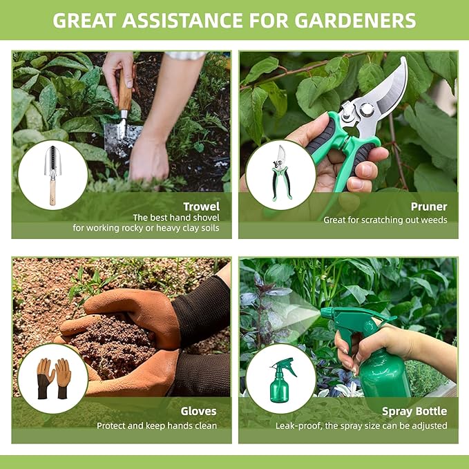 2026 Upgrade 11-Piece Gardening Tools for Women with Gardening Knee Pads and Repotting Mat Heavy Duty Stainless Steel Gardening Hand Tools Durable Garden Supplies Kit Ideal Gifts for Men Gardeners