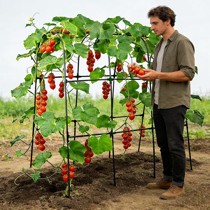 U-Shape Cucumber Trellis for Raised Beds - 47.2”x47.2”x21.6” Green Metal Arch Trellis Rust-Resistant Garden Plant Support for Climbing Vegetables Vines Flowers - Heavy Duty &amp Easy to Assemble
