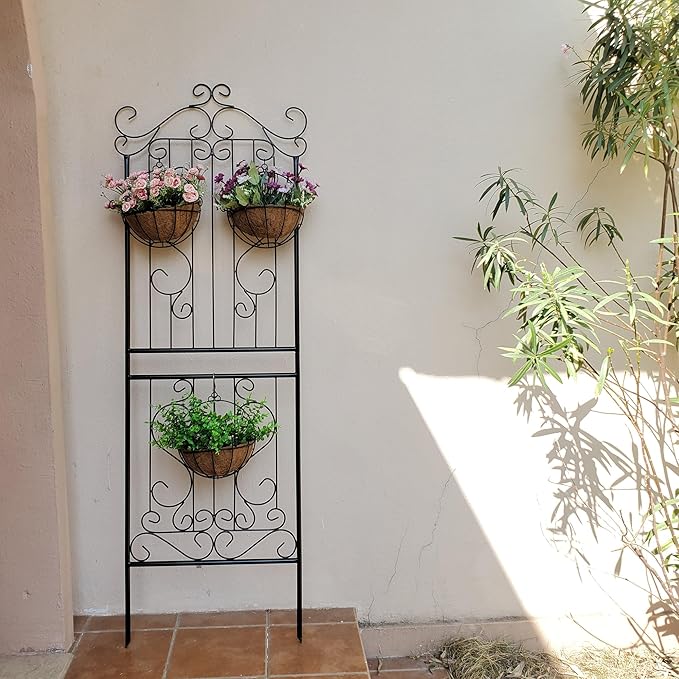 1 Pack 70.8 H x 24.5 W Garden Trellis for Climbing Plants Outdoor Metal Rustproof Roses Trellis Potted Vines Vegetables Flowers Wire Lattices for Ivy Cucumbers Clematis Black
