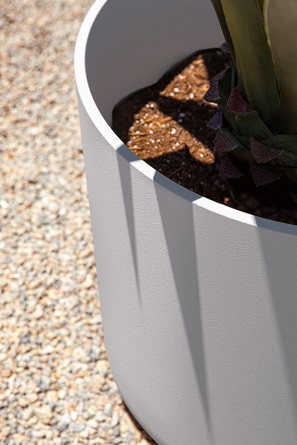 Veradek Mason Series Lima Planter - Round Planter for Indoor or Outdoor Porch/Garden | Made from Plastic-Stone Composite with Drainage Holes | Modern Décor for Succulents Flowers Small Plants