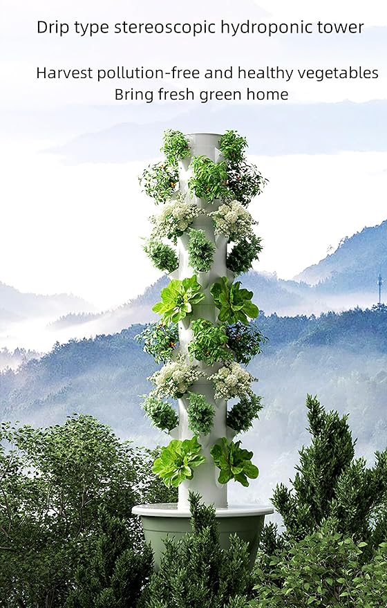Hydroponic Growing for Indoor Fruits Home Vertical Hydroponic Tower Vertical Indoor Gardening with Pump and Movable Water Tank