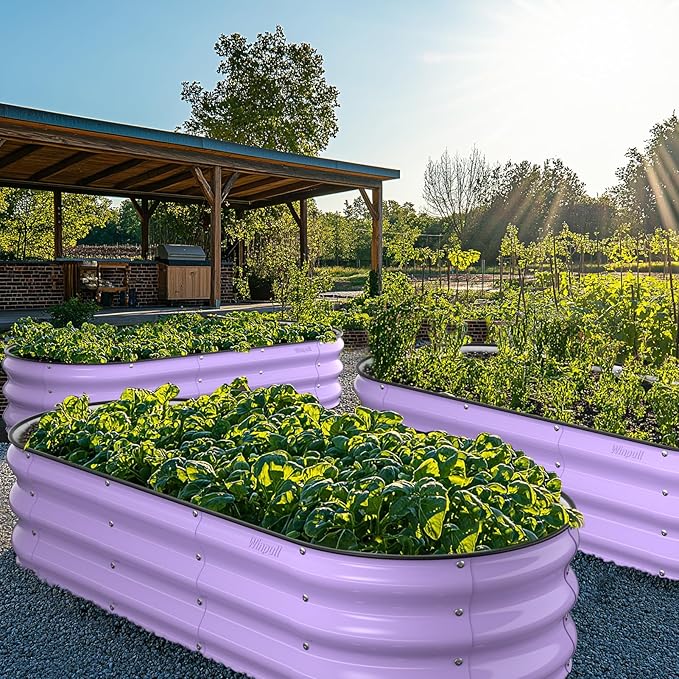 Raised Garden Bed Kit 5x2x1 ft Galvanized Planter Box Outdoor with Safety Edging Large Metal Raised Beds for Gardening Vegetables Flower Fruits (Provence Purple)