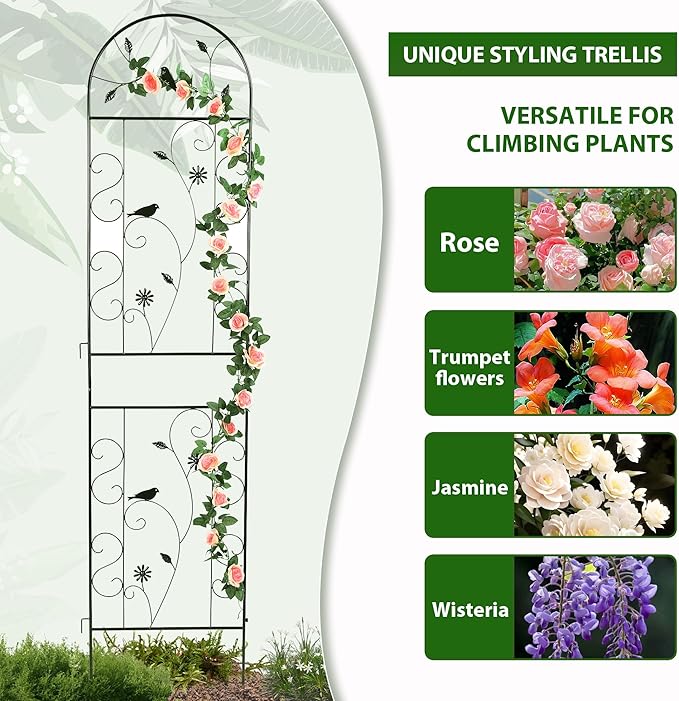 Metal Garden Trellis for Climbing Plants 86.5 x 19.7 Metal Plant Trellis Outdoor Black Iron Garden Trellis Clematis Rrellis Outdoor Arched Decoration Suitable for courtyards lawns Gard