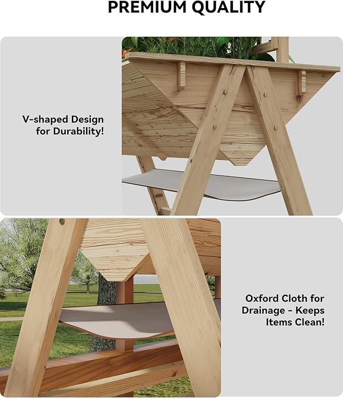 GarveeHome 52x30x54 in Raised Garden Bed with Legs Elevated Wooden Raised Planter Box with Vine Climbing Trellis Outdoor Standing Growing Bed for Growing Vegetables Flowers Herbs