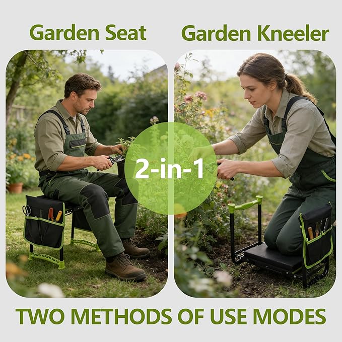 Garden Kneeler and Seat Heavy Duty Garden Stool with 11 Wide Detachable Kneeling Pad Foldable Garden Bench Chair with 2 Gardening Tool Pouches Gardening Gifts for Women Seniors