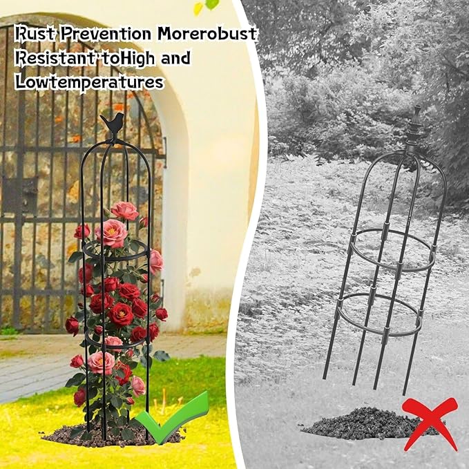 Garden Trellis for Climbing Plants Outdoor Garden Obelisk Trellis Metal for Climbing Vegetables 3.77ft 4.1ft 5.41ft 6.73ft Tower Obelisk Plant Support Shelf Clematis Jasmine(White40 x 205cm/1.31 x