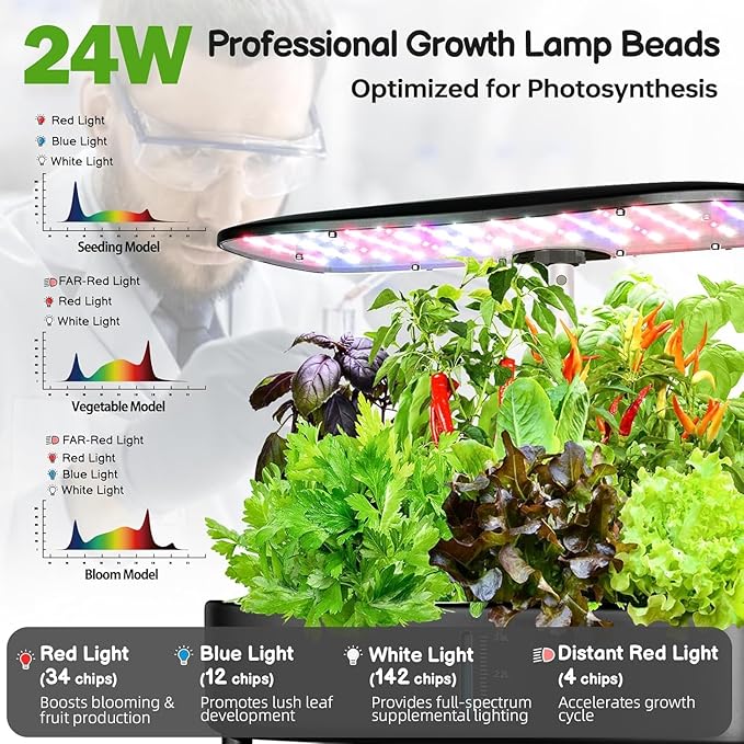 Hydroponics Growing System Kit - 12 Pods Indoor Herb Garden with LED Grow Light Adjustable Height up to 17 Auto Timer - Perfect Home Birthday &amp Mother’s Day Gift for Women