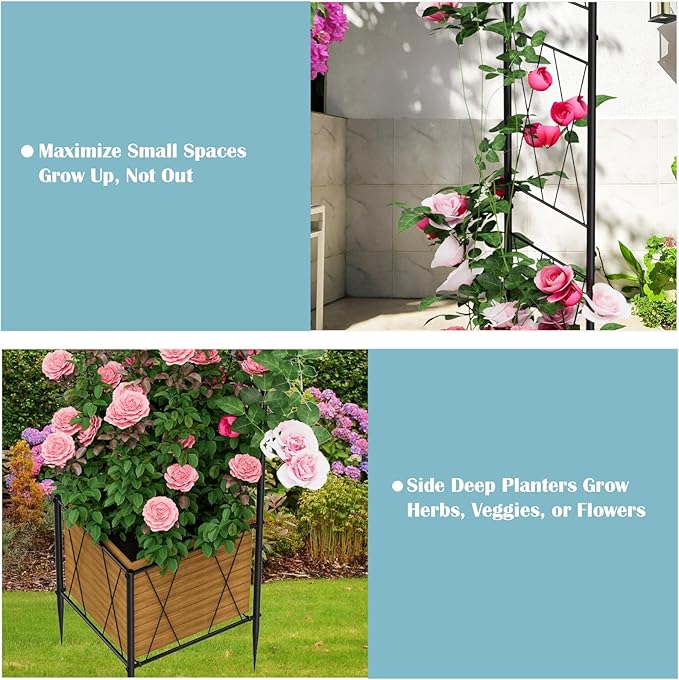 Metal Garden Arch Trellis for Climbing Plants Outdoor 8.2FT Garden Arbors Archway Arched Trellis with Planter Boxes Wedding Arches for Ceremony Arch Backdrop Stands for Party Decorations Black