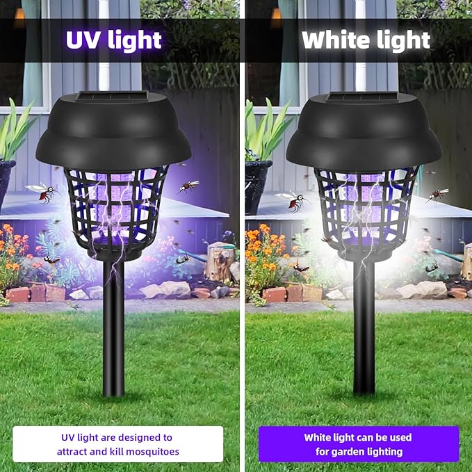 4 Pack Solar Bug Zapper Outdoor Waterproof Solar Powered Mosquito Zapper &amp Killer for Gnats Flies Moths Fruit Flies Decorative Ground Stake Light for Garden Patio Backyard Auto ON/Off