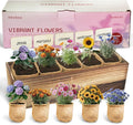 Herbsy 5 Indoor Flower Growing Kit Complete Planting Starter Set with Sunflower Zinnia Marigold Cosmos Cornflower Seeds Unique Birthday and Christmas Gifts for Women Men Plant Lovers