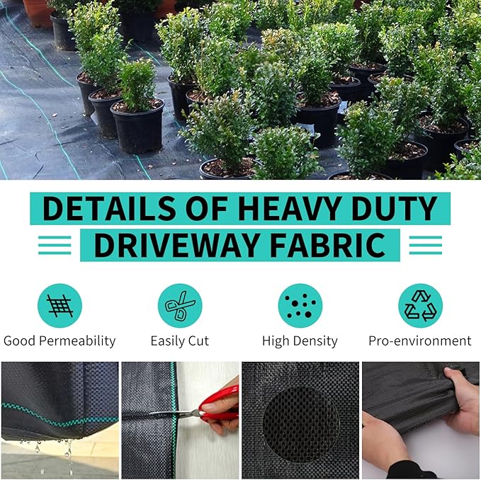 4ftx300ft Heavy Duty Weed Barrier Landscape Fabric – Durable Woven Driveway Garden Cloth for Weed Control Ground Cover Landscaping – Long-Lasting Geotextile Fabric – 3.2oz