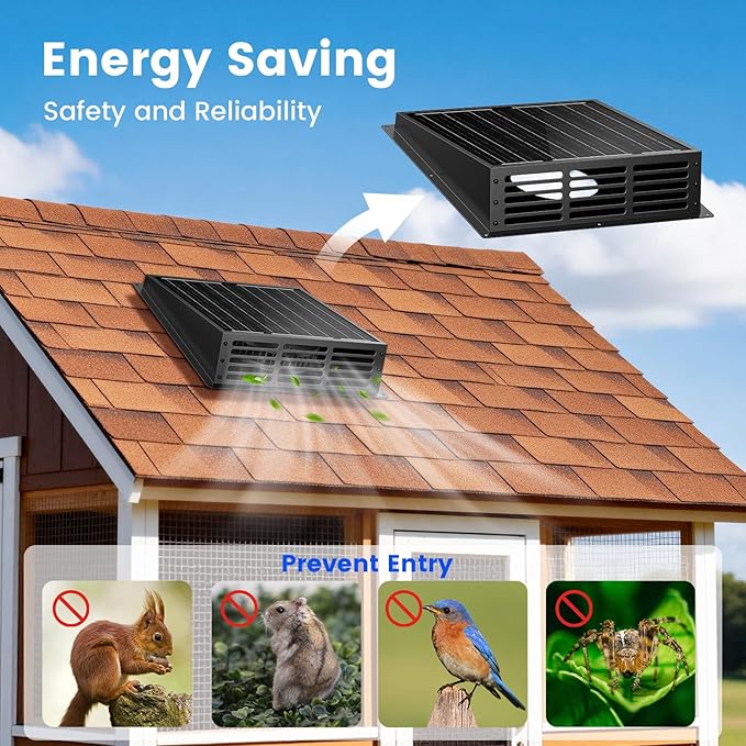 25W Solar Fan for Chicken Coop 430CFM Solar Exhaust Fan with IP67 Waterproof Solar Panel-No Wiring Required Easy Install Greenhouse Fan for Shed AtticBarn Dog House