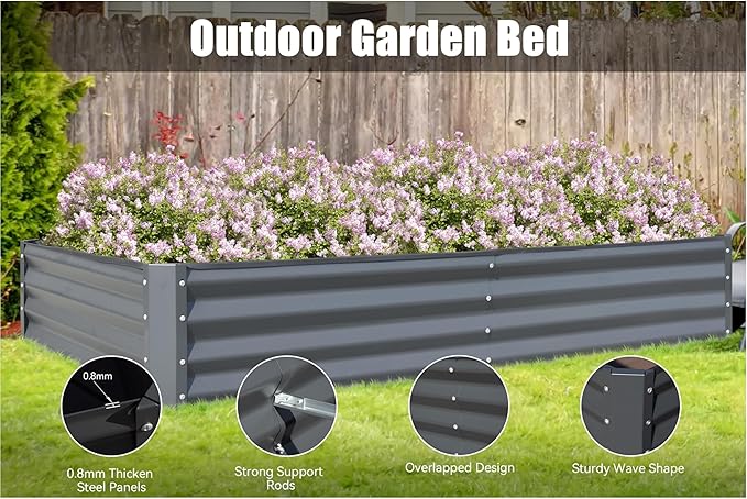 Metal Raised Garden Bed Kit 8x4x1ft Outdoor Large Planter Raised Beds Outdoor Garden Beds Raised Garden Boxes for Gardening Vegetables Flowers Gray