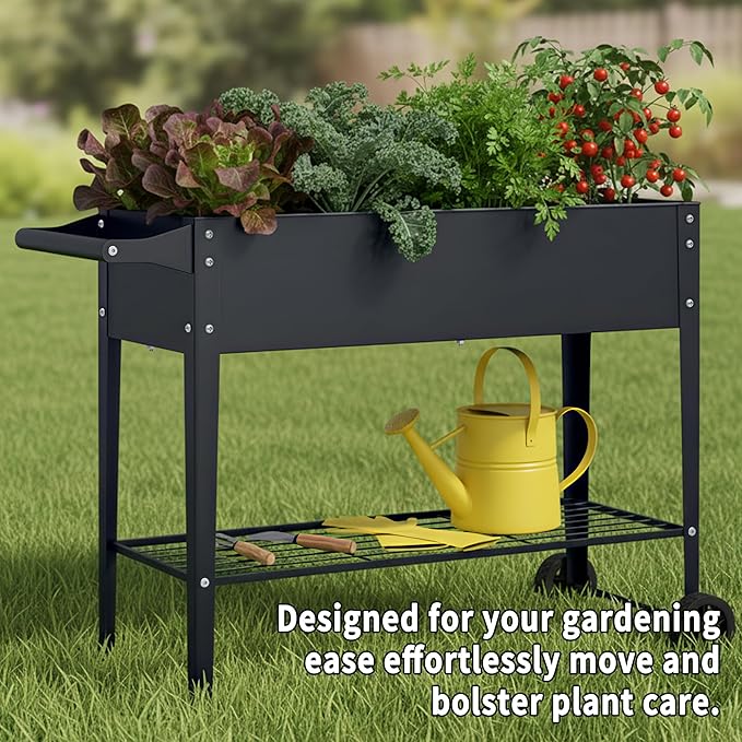 Elevate 32 Tall Raised Garden Bed with WheelPlanter Box for BackyardOutdoor Garden Patio Balcony 400lb CapacityGrey