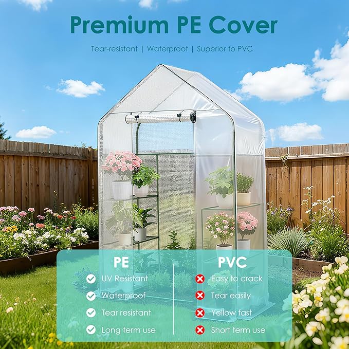 Twira Greenhouse for Outdoors 55.1 x 27.6 x 78.7 Walk in Plant Greenhouses Heavy Duty with Thicken PE Cover 3 Tiers 8 Shelves Greenhouse Plastic Portable Green House for Outside Patio Garden