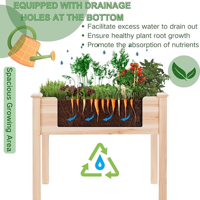 Raised Garden Bed with Greenhouse CoverElevated Wood Planter Box with Legs &amp Non-Woven Liner34 L x18 W x 66 H Indoor Outdoor Gardening Bed for Vegetables Herbs Flowers