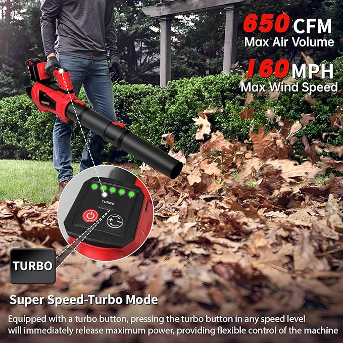 Cordless Leaf Blower for Milwaukee M18 18V Battery 650CFM 160MPH Turbo Mode &amp 4 Speeds Brushless Motor Electric Blower with Extension Tube for PatioLawnGarageBlowing LeavesDustSnow(No Batt