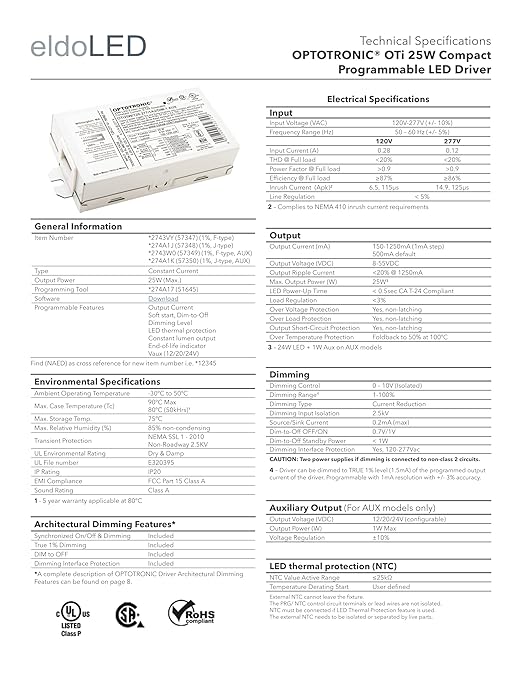 eldoLED | 274A1J OPTOTRONIC OTi 25W Compact Programmable LED Driver | Replacement for 57348 Osram | OTI25W/120-127/1A2/DIM-1/J