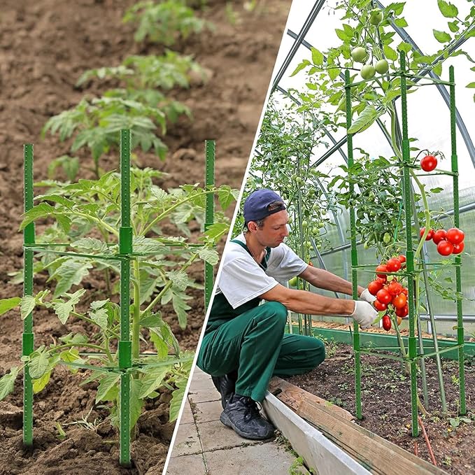Halatool 8 Pack Tomato Cages for Garden Up to 48in(4FT) Adjustable Tomato CageGarden Stakes Tomato Trellis for Pots Green Tomato Plant Support with Snap-On Arms for Vegetables Plants(6 Buckles)