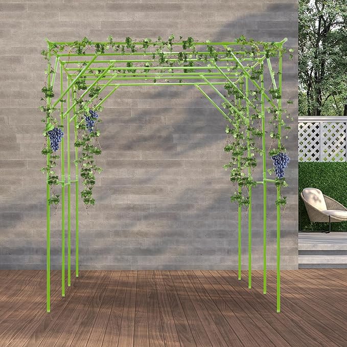 H Tall Grape Vine Trellis Garden Arch Trellis for Climbing Plants Outdoor Metal Walkway Arbor Pergola Support Rack Trellises for Vegetable Fruit Cucumber Pea Bean Vineyard 118x79x90 (Green)
